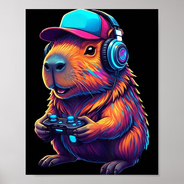 Póster Funny Capybara Gamer Gaming Video Games Capybara  (Frente)