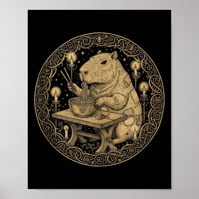 Póster Funny Capybara Old World Medieval Ramen Fantasy Vi (Frente)