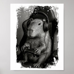Póster Funny Capyra Gamer Shirt Capyra Jugando Videojuego