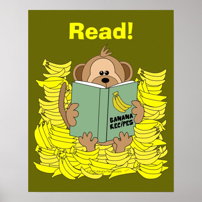 Póster Funny Cartoon Monkey Reading Poster for Teachers (Frente)