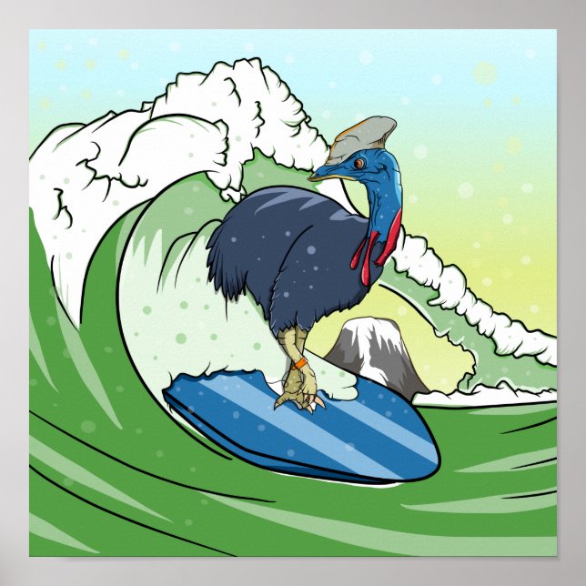 Póster Funny Cassowary Surfing (Frente)