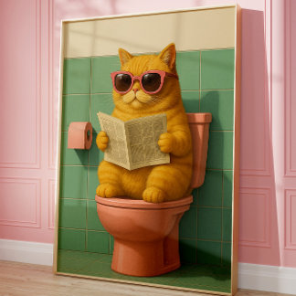 Póster Funny Cat Bathroom Trendy Wall Art
