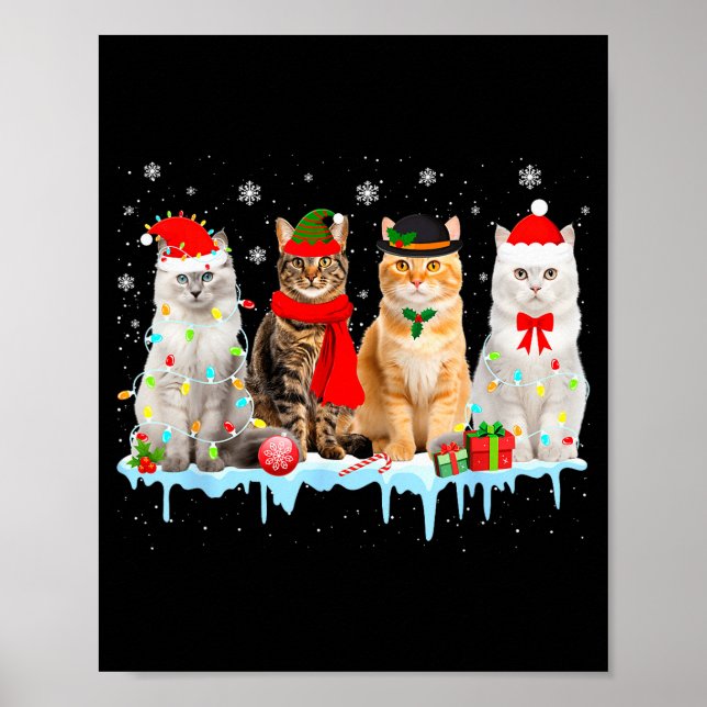 Póster Funny Cat Christmas Lights Reindeer Santa Xmas Kit (Frente)