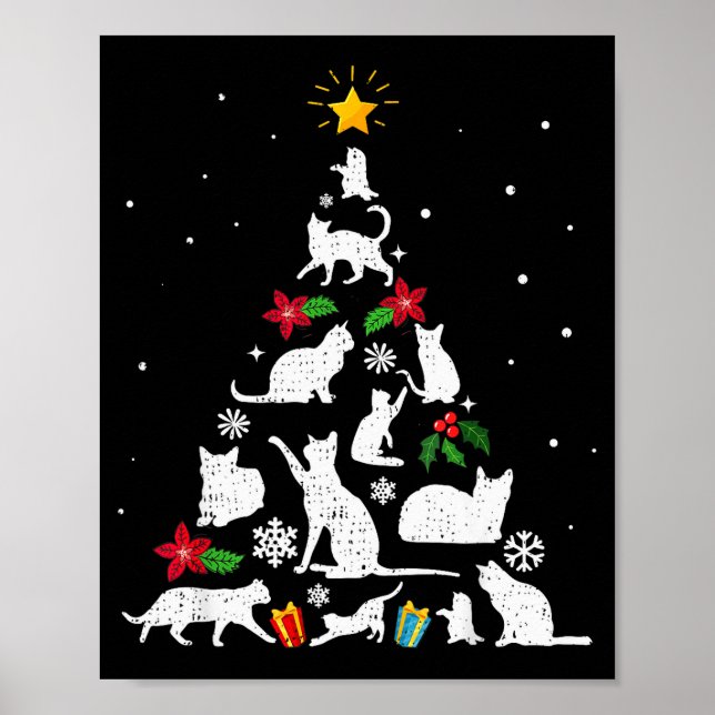 Póster Funny Cat Christmas Tree For Men Women Kids  (Frente)