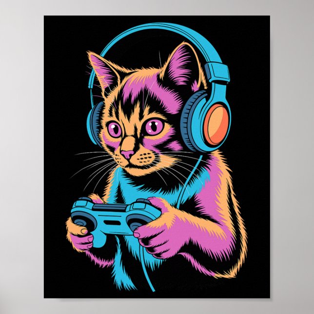 Póster Funny Cat Gaming Video Gamer Cat  (Frente)
