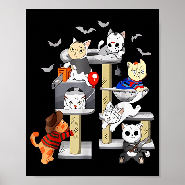 Póster Funny Cat Horror Movies Cute Halloween Cat Lovers  (Frente)