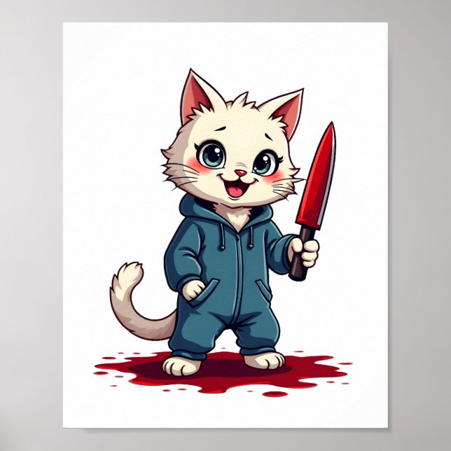 Póster Funny Cat Horror Movies Cute Halloween For Cat Kit (Frente)