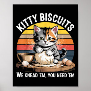Póster Funny Cat Kneading Dough Retro Kitty Biscuits Desi