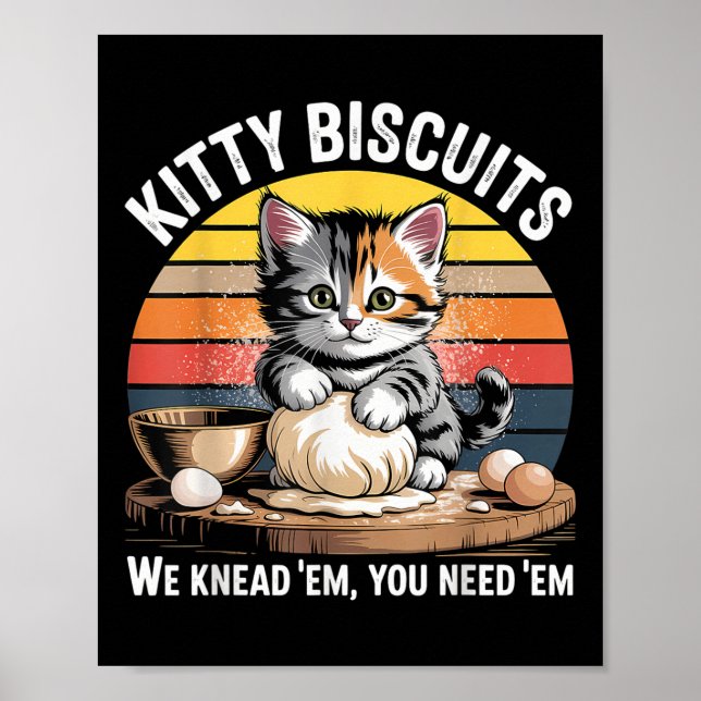 Póster Funny Cat Kneading Dough Retro Kitty Biscuits Desi (Frente)