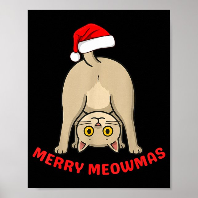 Póster Funny Cat Merry Meowmas Xmas Lover Men Women Kids  (Frente)