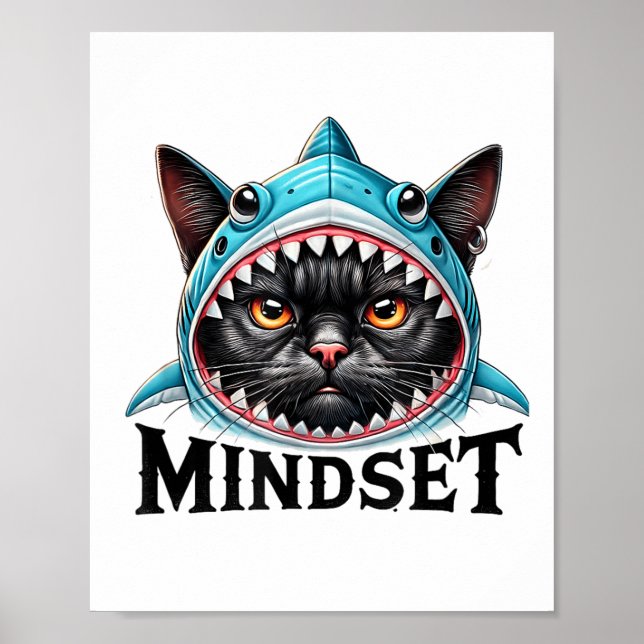 Póster Funny Cat, Mindset Motivational Saying, Shark  (Frente)