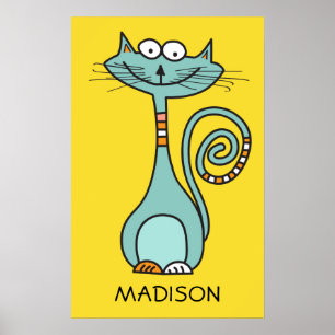 Póster Funny Cat nombre personalizado y poster de color