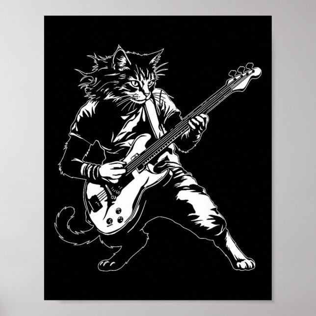 Póster Funny Cat Playing B Guitar Rock Music Lover Musici (Frente)