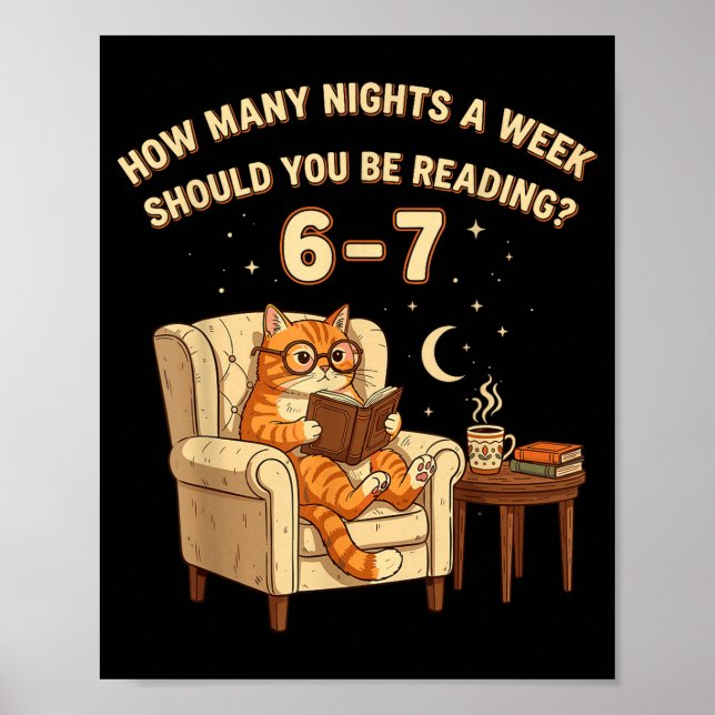 Póster Funny Cat Reading 6-7 Meme Englieacher Book Lover  (Frente)