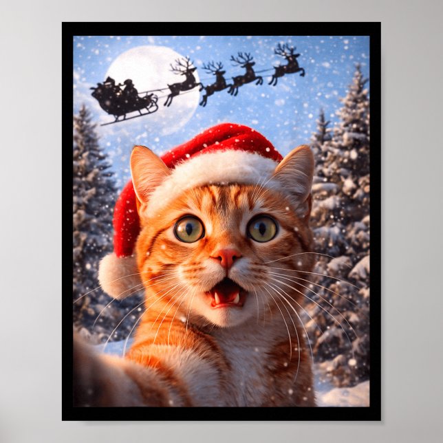 Póster Funny Cat Selfie With Santa Claus Christmas Men Wo (Frente)