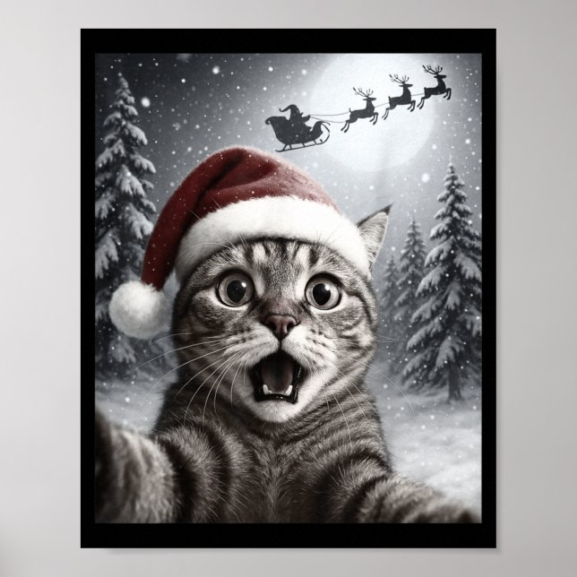 Póster Funny Cat Selfie With Santa Claus Christmas Men Wo (Frente)
