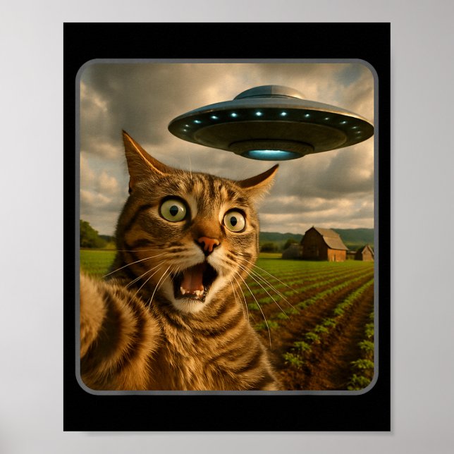 Póster Funny Cat Selfie With Ufo Alien Meme  (Frente)