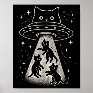 Póster Funny Cat Ufo Cute Kitty Space Spaceship Alien Aes