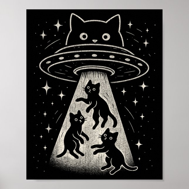 Póster Funny Cat Ufo Cute Kitty Space Spaceship Alien Aes (Frente)