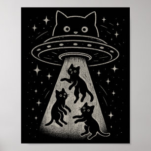 Póster Funny Cat Ufo Cute Kitty Space Spaceship Alien Aes