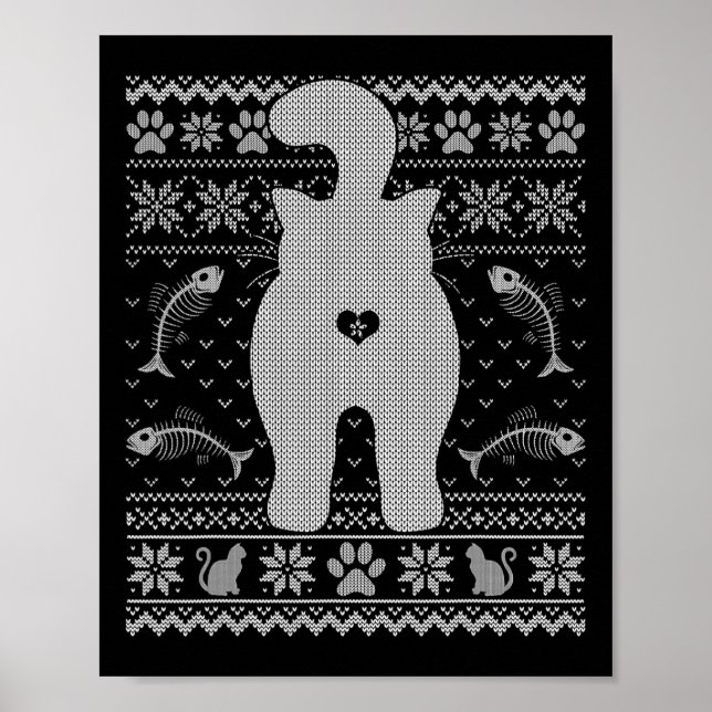 Póster Funny Cat Ugly Navidades Sweater Familiares X (Frente)