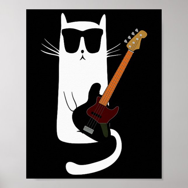 Póster Funny Cat Wearing Sungles Playing B Guitar Men Wom (Frente)
