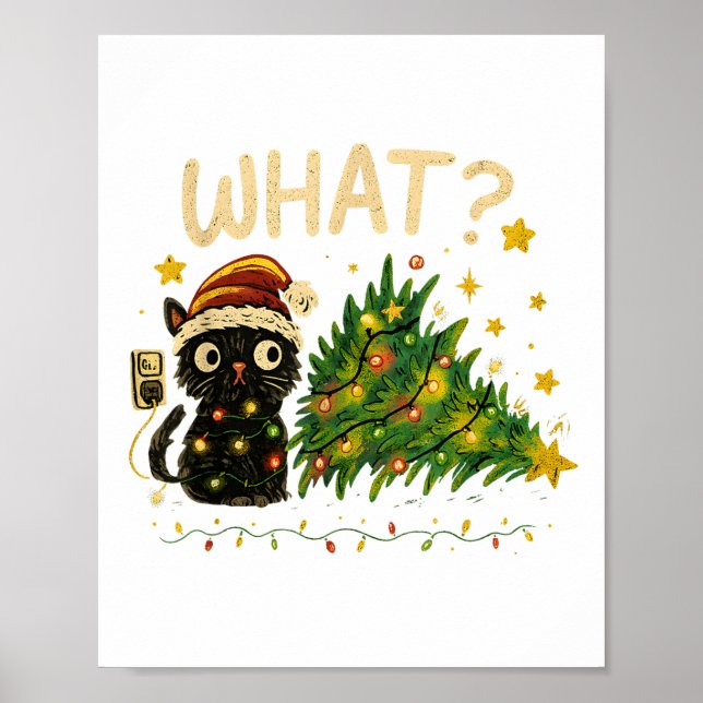 Póster Funny Cat With Christmas Lights And Fallen Tree Ar (Frente)