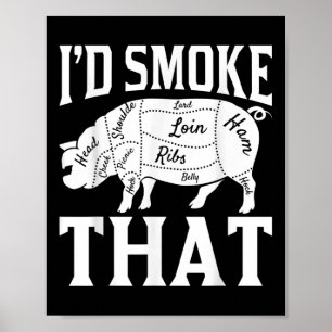 Póster Funny Chef De Bbq Humo De Carne Ahumada Graciosa