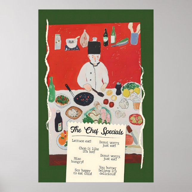 Póster Funny Chef Specials Poster Retro Food Pun Kitchen (Frente)