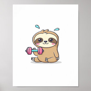 Póster Funny Chibi Sloth Workout Cute Kawaii Gym Personal