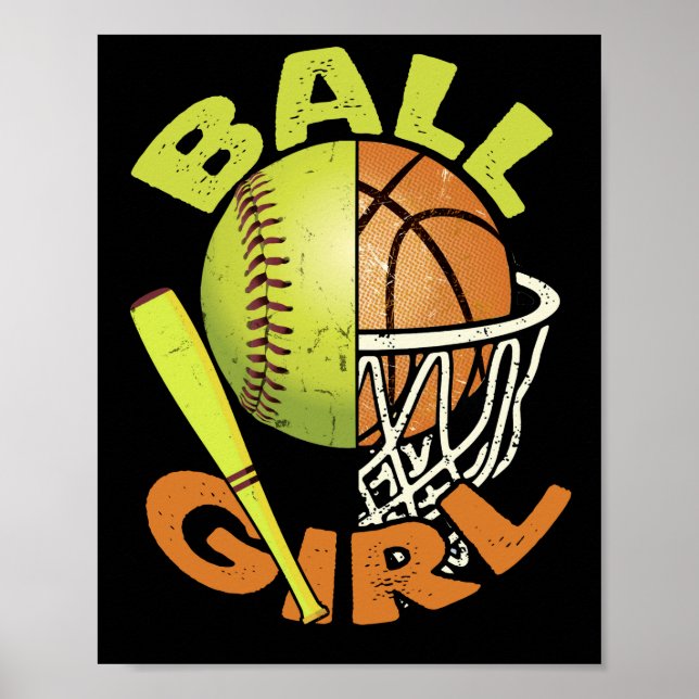 Póster Funny Chica de baloncesto de Softball (Frente)