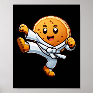Póster Funny Chica de crepes Pan Karate Taekwondo Kick Bo