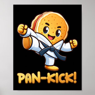 Póster Funny Chica de crepes Pan Karate Taekwondo Kick Bo