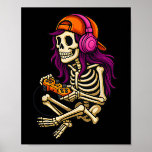 Póster Funny Chicas de videojuegos de Skeleton Gamer de H
