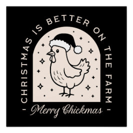 Póster Funny chicken Christmas farm puns whimsical black