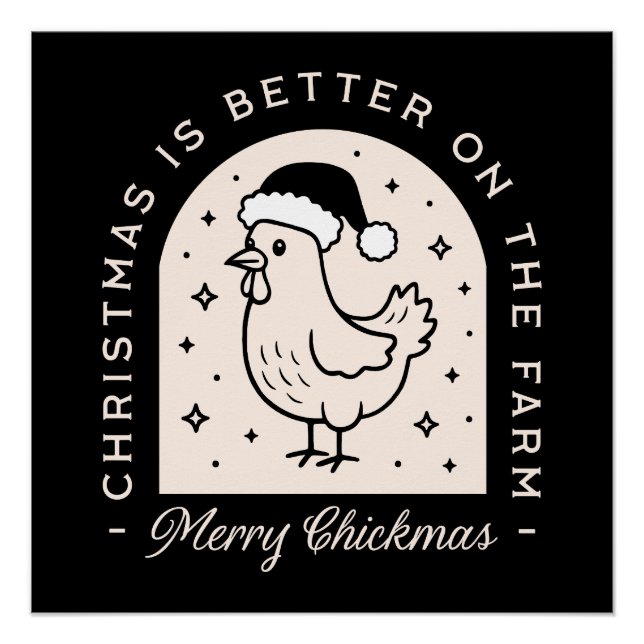 Póster Funny chicken Christmas farm puns whimsical black (Anverso)