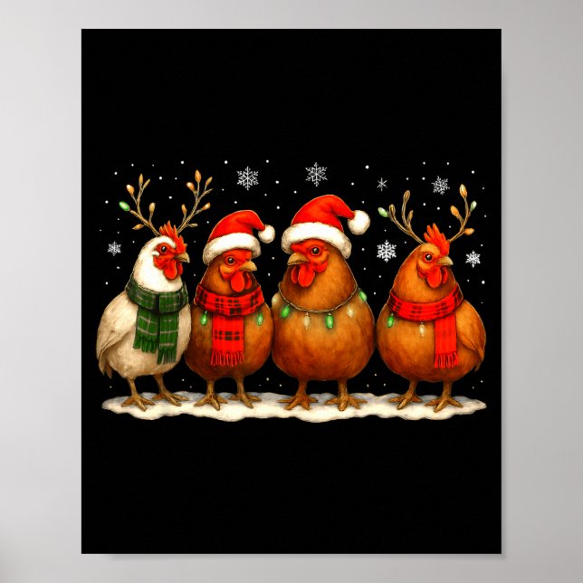 Póster Funny Chicken Christmas Lights Farm Animal Cute Xm (Frente)