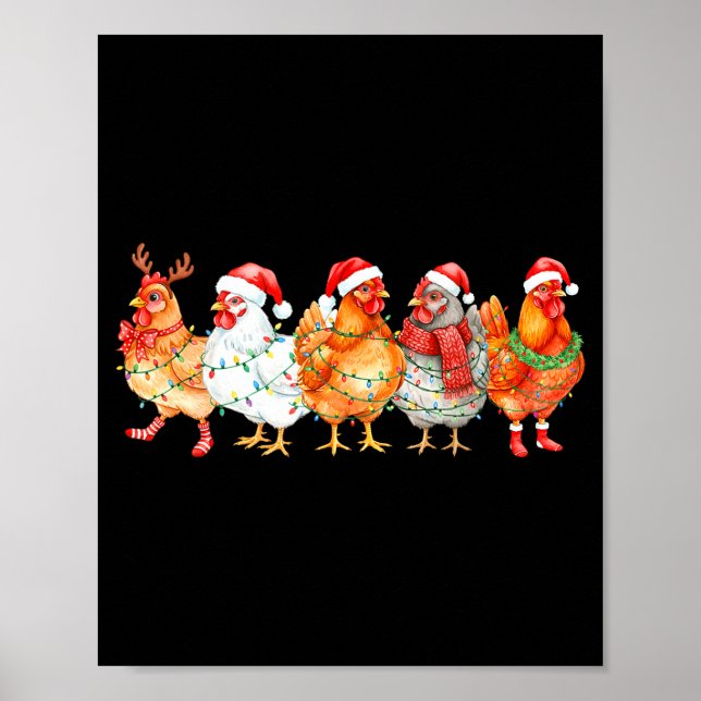 Póster Funny Chicken Christmas Lights Farm Animal Xmas Ho (Frente)