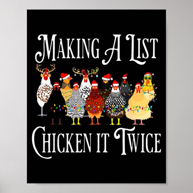 Póster Funny Chicken Christmas, Making A List Chicken It  (Frente)