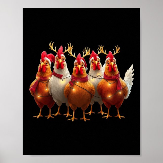 Póster Funny Chicken Navidades Encender Granja Cute Anima (Frente)