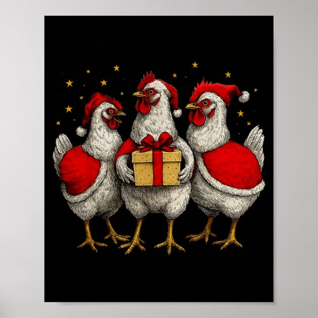 Póster Funny Chicken Santa Xmas Tree Farm Merry Christmas (Frente)