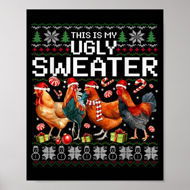Póster Funny Chicken Ugly Christmas Sweater Holiday Desig (Frente)