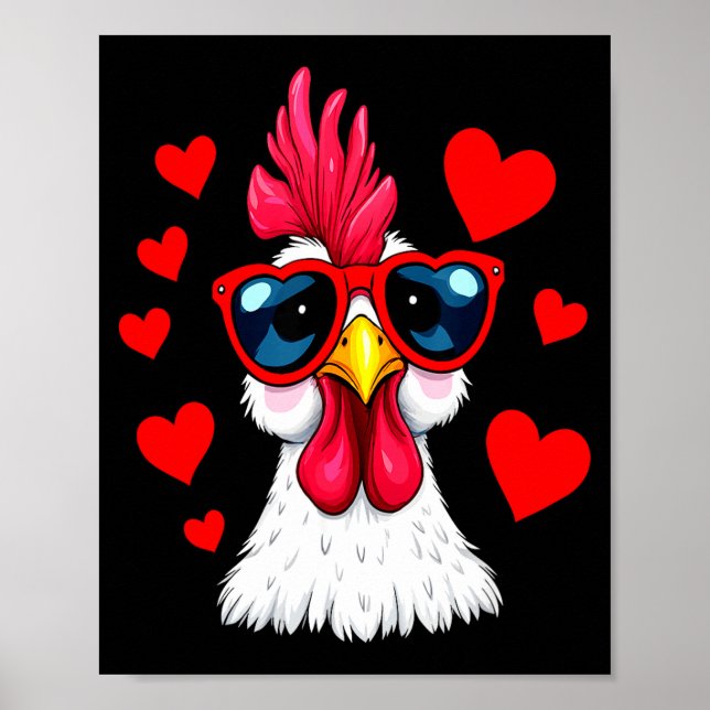 Póster Funny Chicken Valentines Day Heart Chicken Couple  (Frente)