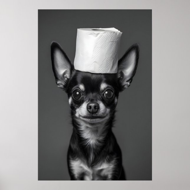 Póster Funny Chihuahua Bathroom Art Print, Toilet Paper (Frente)