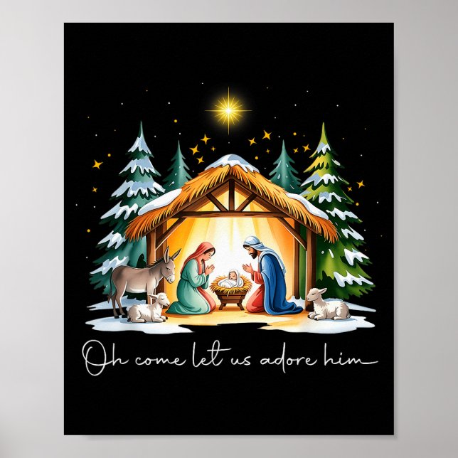 Póster Funny Christian Christmas Jesus Oh Come Let Us Ado (Frente)