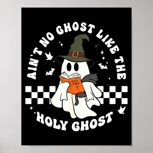 Póster Funny Christian Ghost With Bible Retro Catholic Cu (Frente)