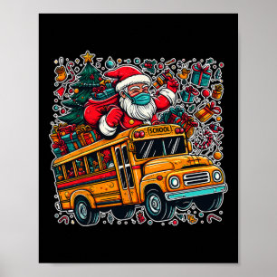 Póster Funny Christma del conductor del autobús escolar d