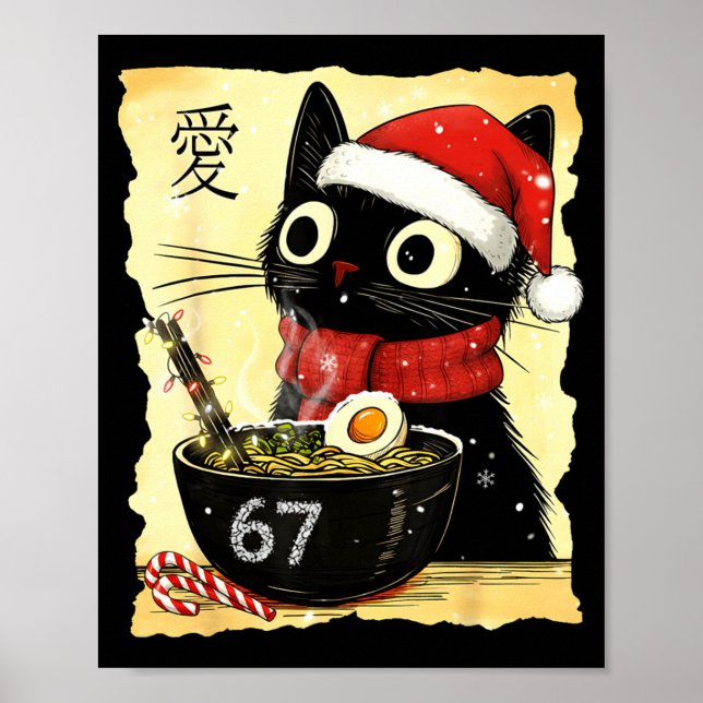 Póster Funny Christmas 67 Six Seven Cat Ramen Japanese Ka (Frente)