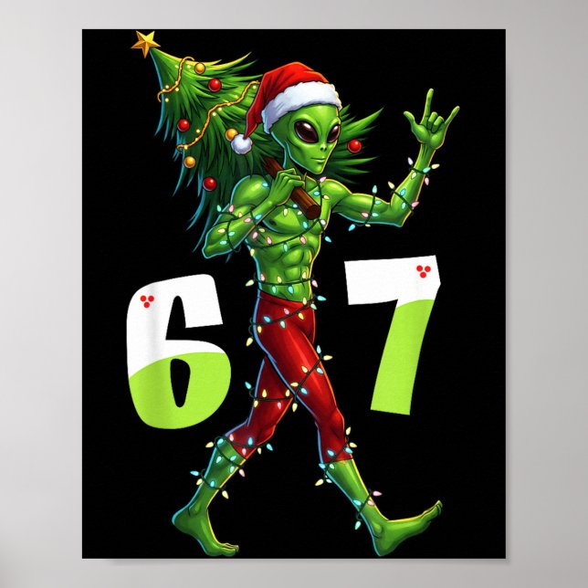 Póster Funny Christmas Alien Six Seven Meme 67 Santa Hat  (Frente)