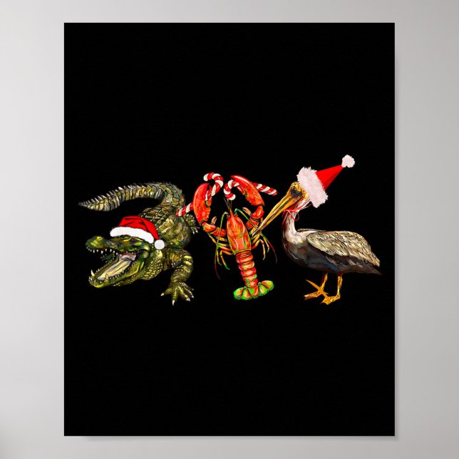 Póster Funny Christmas Alligator Pelican Crawfish Holiday (Frente)